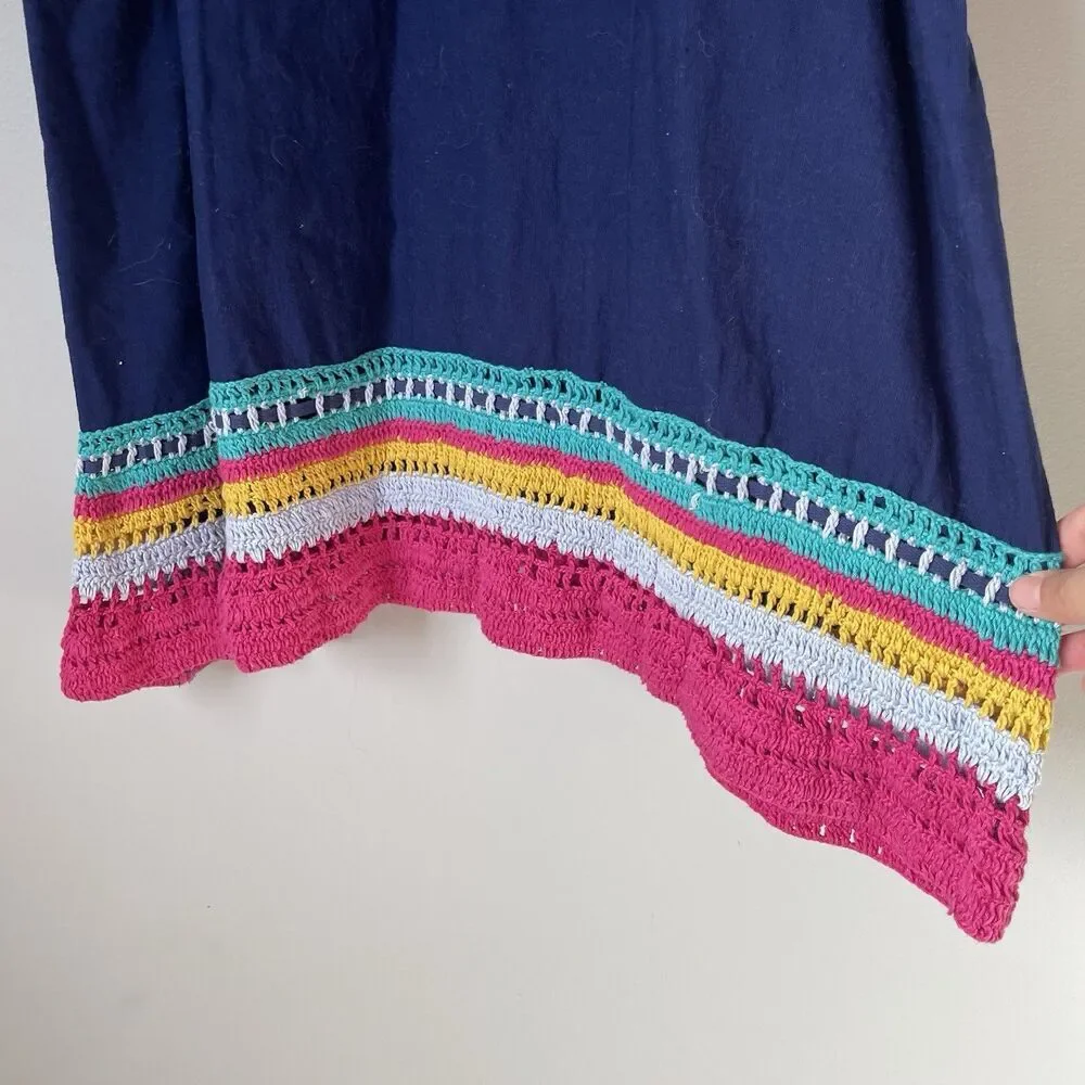Akemi & Kin Linen Blend Crochet Knit Midi Dress Blue Pink Sleeveless Women's XS